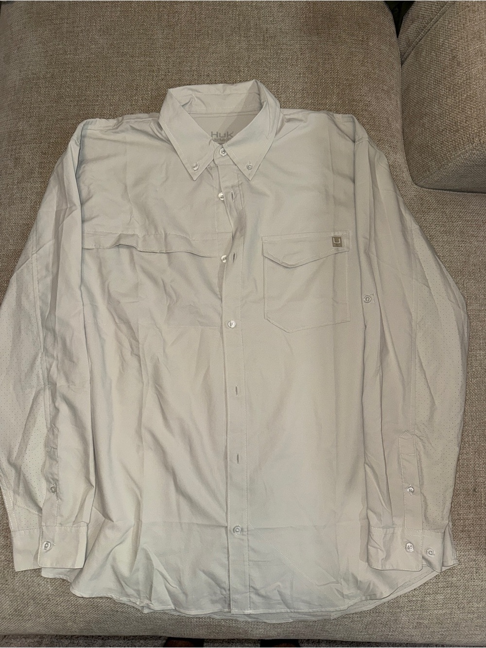 Huk Men's Button-Down Long Sleeve Shirt - Cream / White